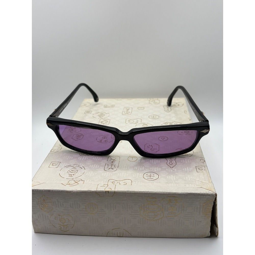 Steven Vaughn Riva Black Rectangular Sunglasses Purple Tinted Lens Y2K Vintage